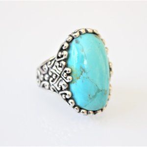 STERLING SILVER IMITATION TURQUOISE FLORAL RING